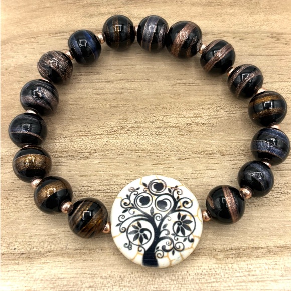 Hand Crafted Black and Copper Bracelet with Tree of Life - Picture 1 of 9
